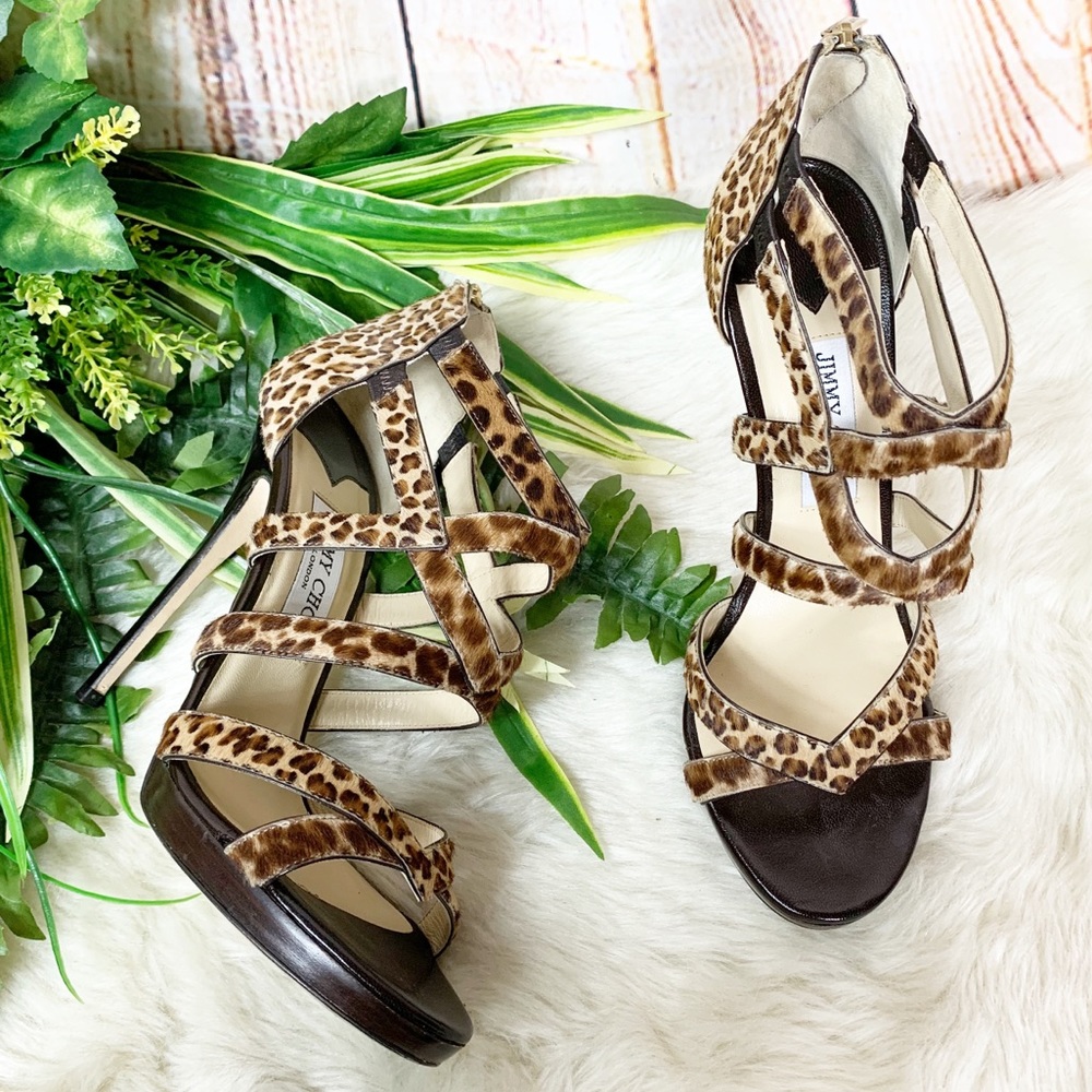 Jimmy Choo Leopard Pony Hair Caged Heels - Picture 2 of 8